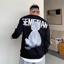 Barbex Spring Autumn Season Mens Small Bear Printed Necropolis Loose Blouse American Korean Version Casual Jacket Round Collar Sleeve Head