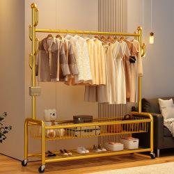 Clothes rack floor-standing bedroom clothes rack with basket shoe rack removable clothes drying rack indoor simple coat rack