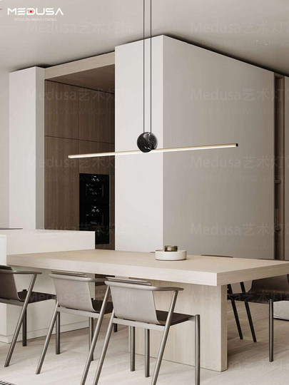 Italian Regolo Minimalist Linear Dining Room Pendant Light Designer Modern All-Copper Marble Long Table Strip Light