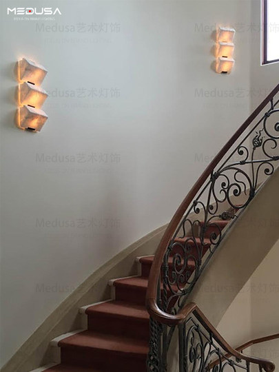 French Pierre Chareau Natural Marble Wall Lamp Designer Modern Staircase Corridor Aisle Bedside Wall Lamp