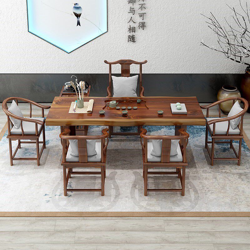 Tea set Composition Zen Willi Log Office Tea Desk New Chinese Large Plate Tea Table And Chairs Combined Solid Wood Tea Table
