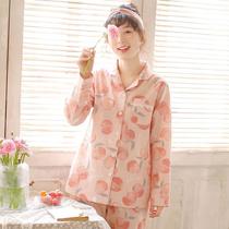 Pajamas for women spring and autumn 2022 new long-sleeved can be worn outside summer large size Internet celebrity popular peach home wear set