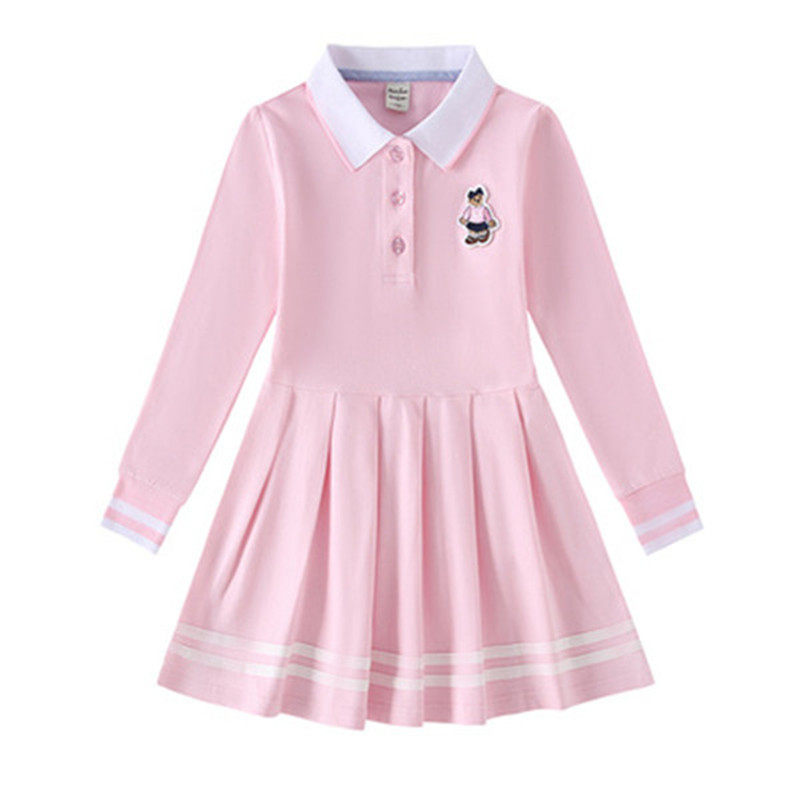 Girl Foreign Dress Pure Cotton 2022 Spring Dress New Children's Baby Academy Wind Polo Skirt Girl Foreign Pie Long Sleeve