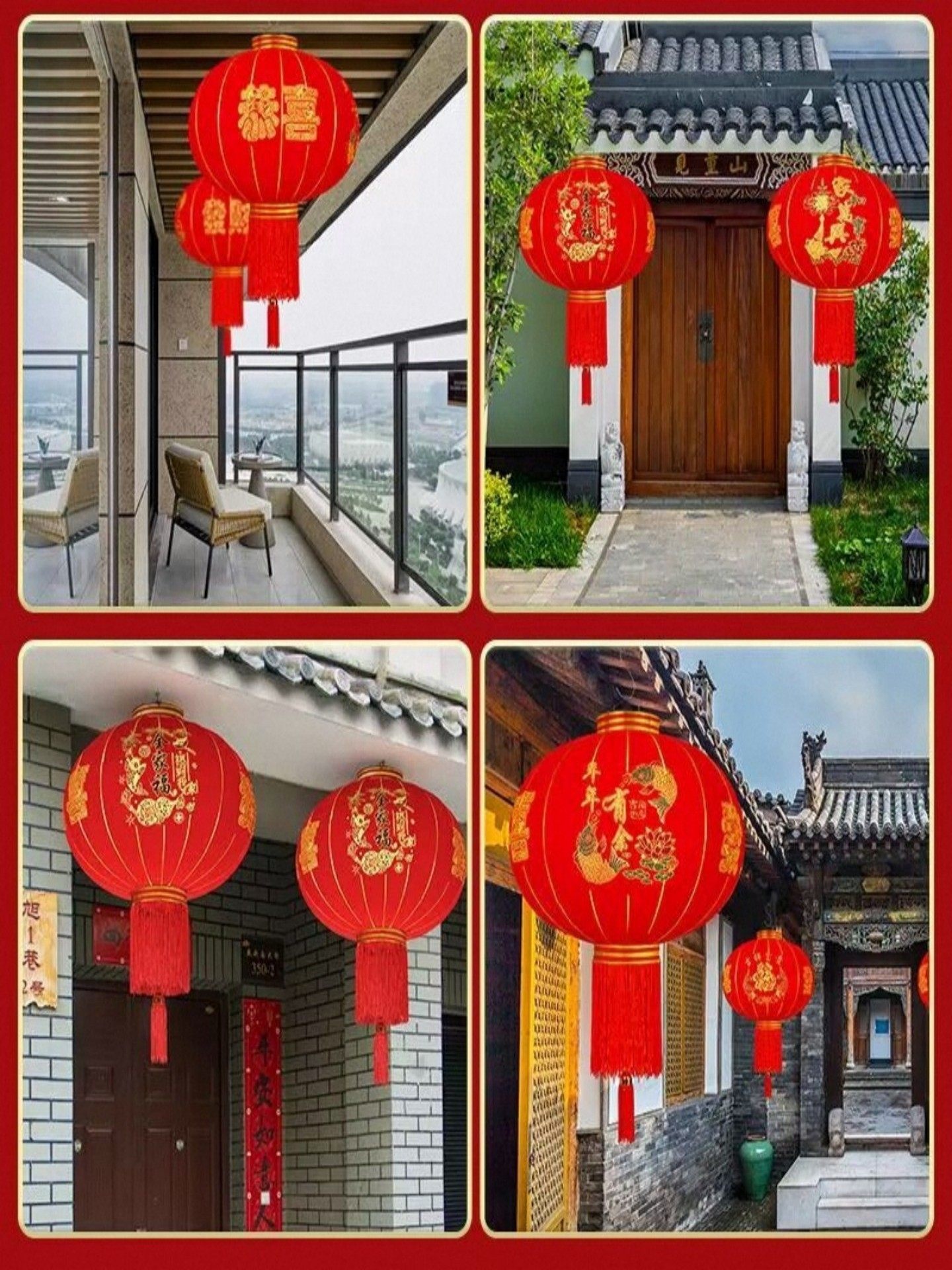 2026 New Style Red Velvet Lantern New Year Decoration for Balcony and Front Door Chinese Style Spring Festival Led Hanging Lamp