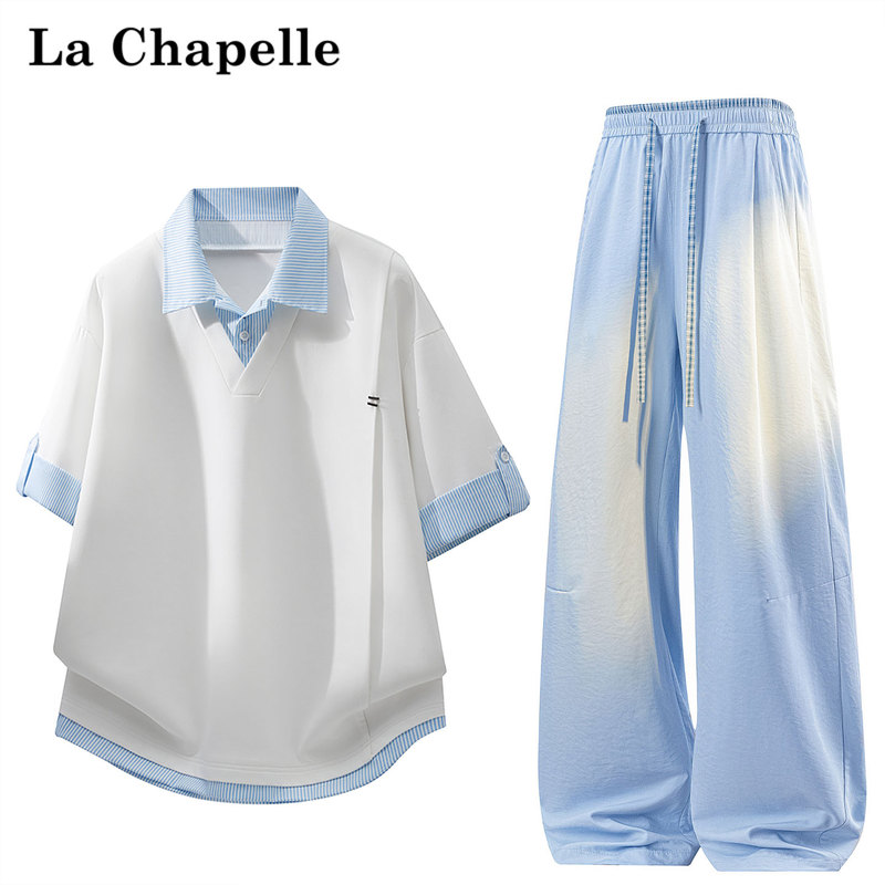 La Chapelle Fake Two-Piece Plaid Lapel Sports Casual Suit for Women, Summer Thin Style, College Style Polo Shirt Set