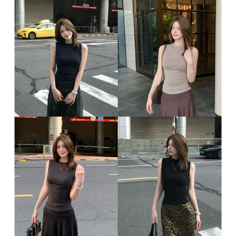 Summer New Style Simple Pleated Waist Slimming Round Neck Top Women's Sleeveless Vest Modal Cotton Top Y8222 Summer New Style Simple Pleated Waist Slimming Round Neck Top Women's Sleeveless Vest Modal Cotton Top Y8222