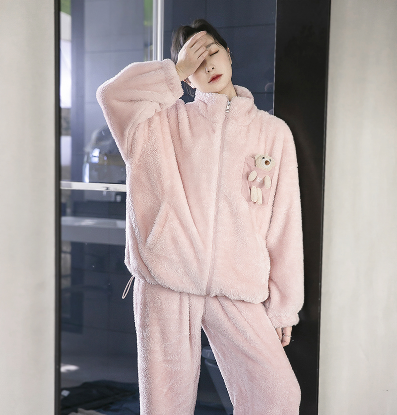 Sandro Vicari Coral Suede Pyjamas Woman Spring Fall Thickening Brief Cute Katong Lian Hat Home Suit