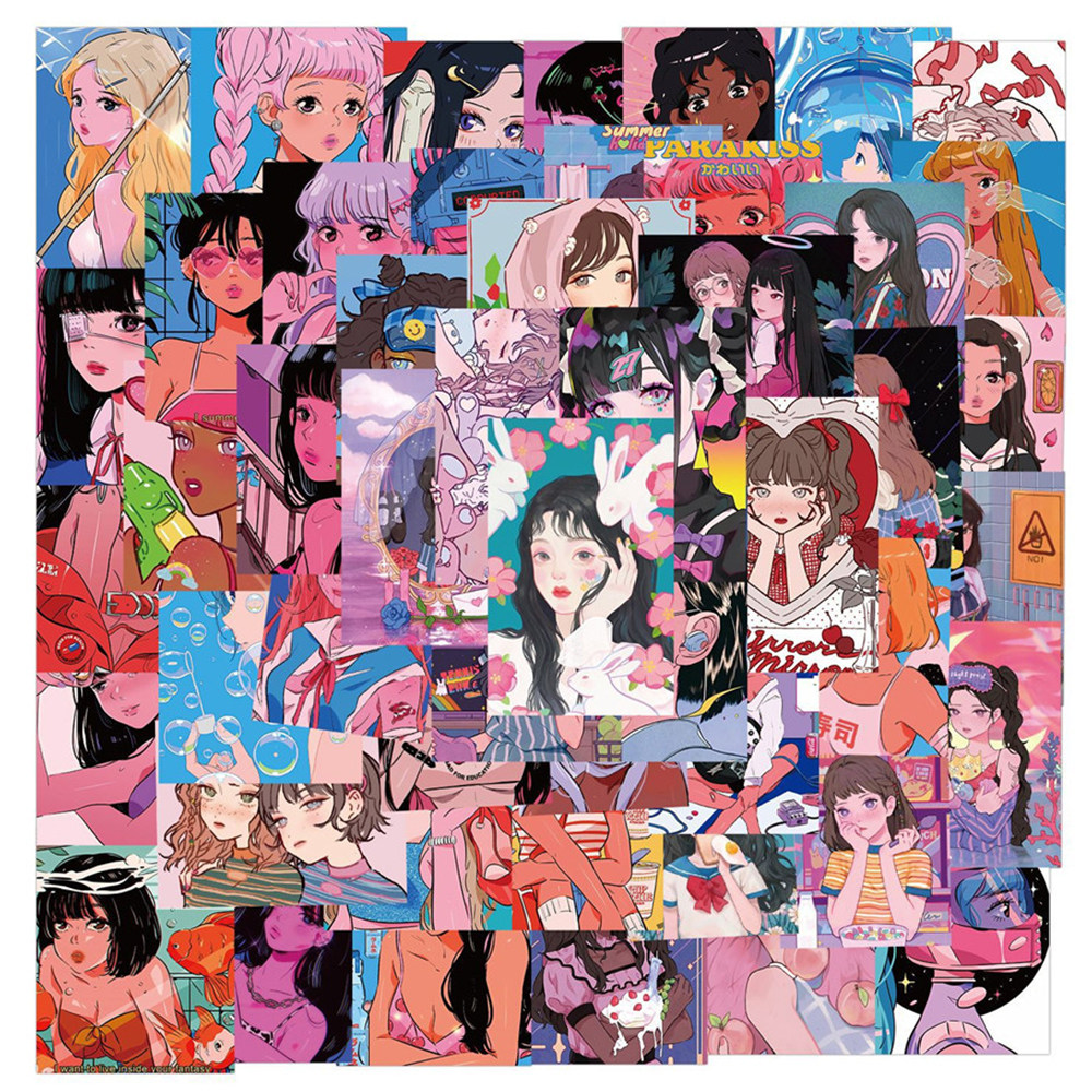 50pcs Girl Stickers For Notebooks Stationery Laptop Craft Su
