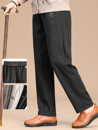 啄木鸟加绒老太太裤秋冬老年人宽松女裤毛呢直筒70岁老奶奶妈妈裤