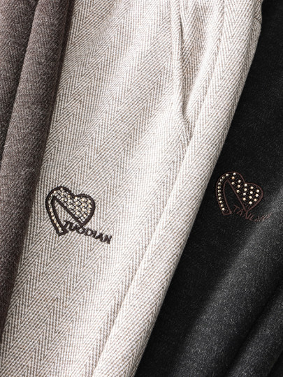 啄木鸟加绒老太太裤秋冬老年人宽松女裤毛呢直筒70岁老奶奶妈妈裤