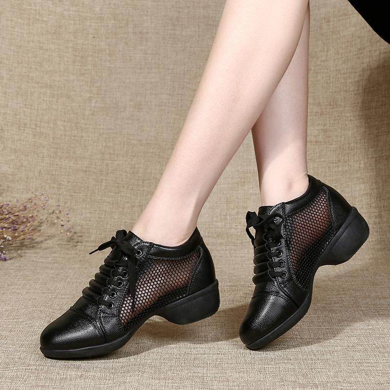 Soft Bottom Square Shoe Dance Genuine Leather Dancing Shoes Female Sailors In the New Heel Women's Shoes Adult Summer Jazz 4