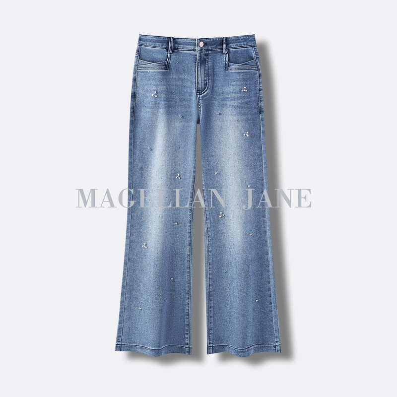 【Gypsophila Galaxy Denim】Ultra-Thin Italian Washed Cotton Flared Jeans Kz8126