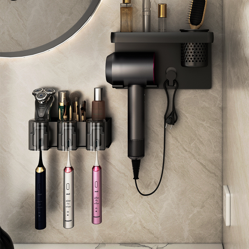 Toothbrush holder shelf free punching space aluminum wash gun ash bathroom bathroom household tooth cup mouthwash cup set