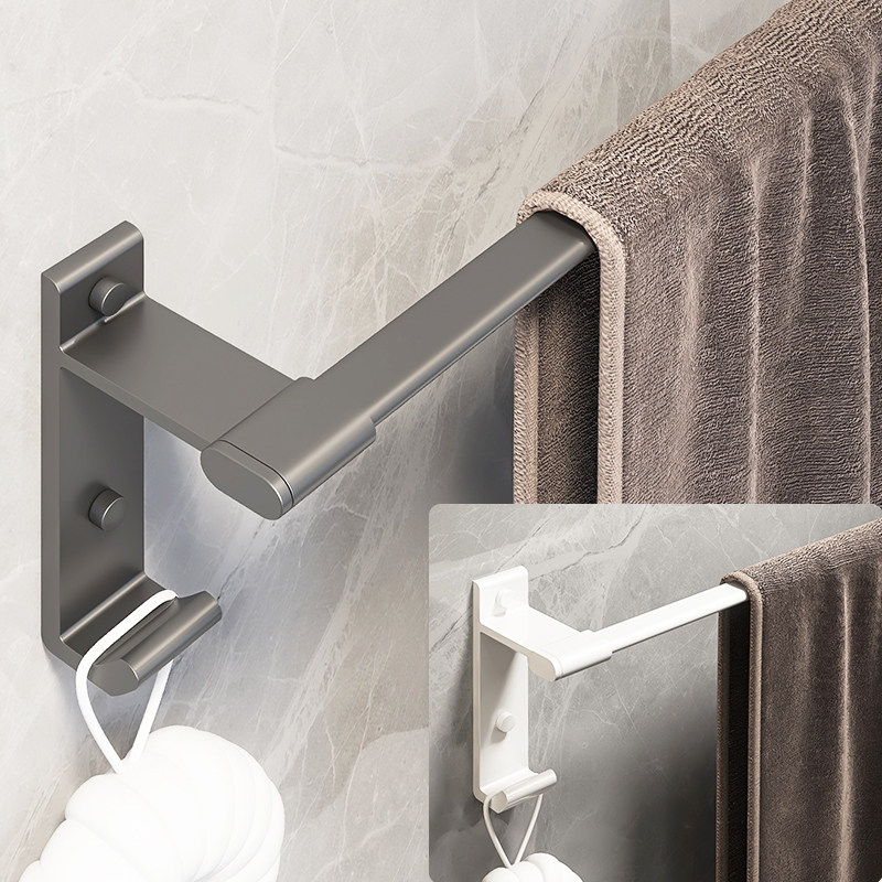 Punch-free gun gray space aluminum towel rack powder room towel bar toilet single-bar towel hanger bathroom pendant