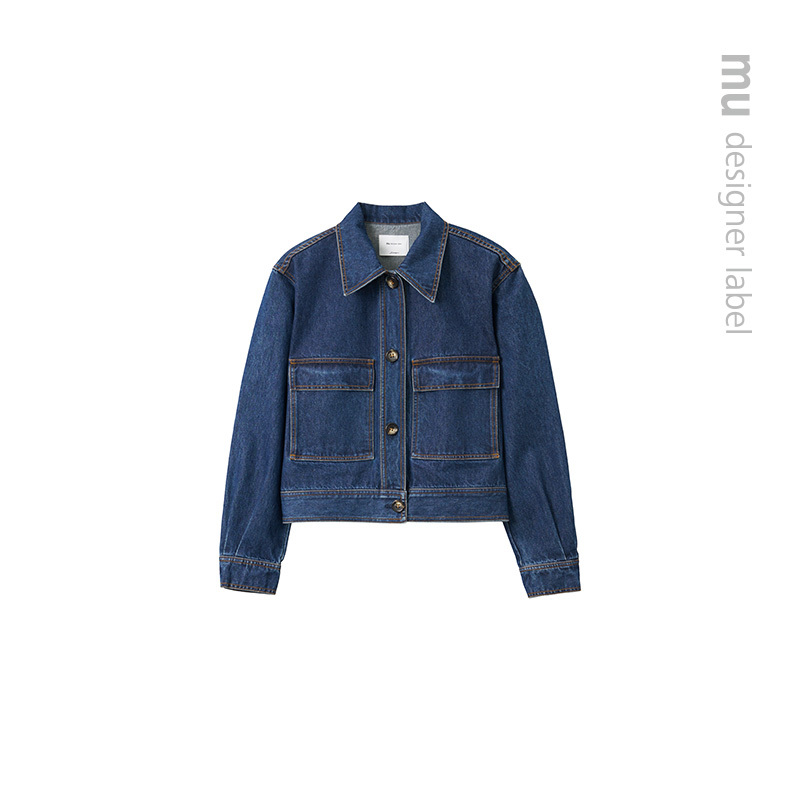 Mu Designer Label Women's Autumn New Vintage Denim Multi-Pocket Workwear Denim Jacket Coat