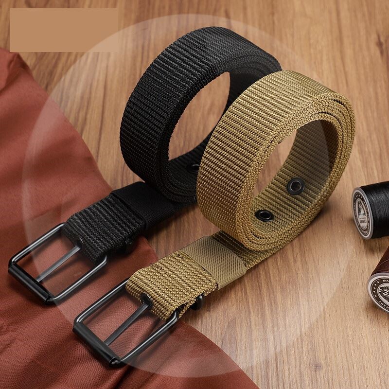 Porous canvas belt men's all-match jeans pin buckle belt student youth Korean version all-match long canvas belt women