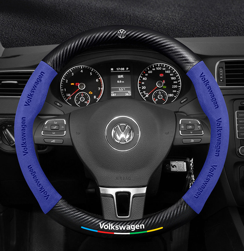 Volkswagen Sagitar Steering Wheel Cover 06-24 Ultra-Thin Anti-Slip Carbon Fiber Four-Season Universal Leather Suede Car Handlebar Cover