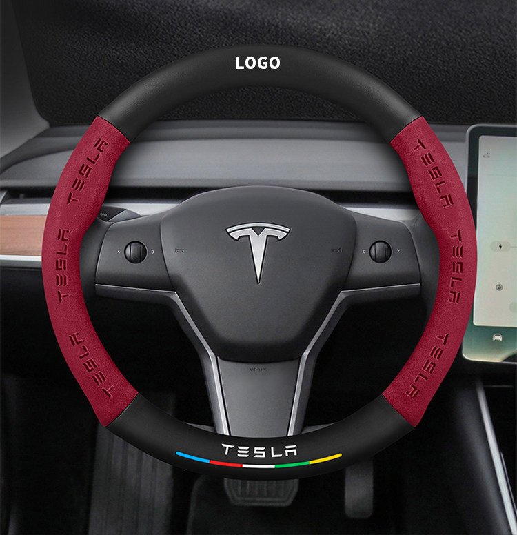 Suitable for Tesla Model 3 Steering Wheel Cover New Version Genuine Leather Suede Carbon Fiber Ultra-Thin Car Handlebar Cover