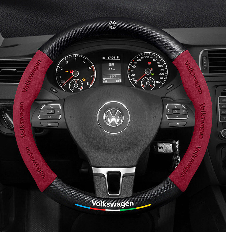 Volkswagen Sagitar Steering Wheel Cover 06-24 Ultra-Thin Anti-Slip Carbon Fiber Four-Season Universal Leather Suede Car Handlebar Cover