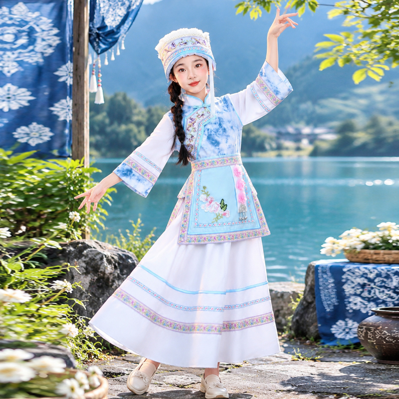White Ethnic Children's Performance Costumes Dali Bai Ethnic Clothing New Dance Costumes for Boys and Girls Performance Costumes Yunnan New Year's Day White Ethnic Children's Performance Costumes Dali Bai Ethnic Clothing New Dance Costumes for Boys and Girls Performance Costumes Yunnan New Year's Day