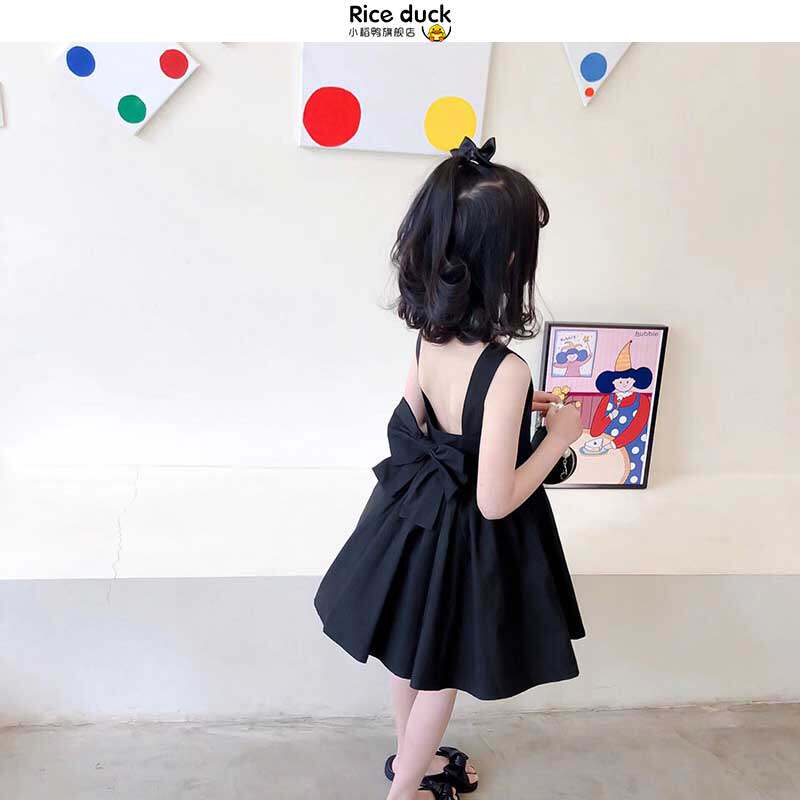 Girls backless dress summer 2022 new style kids baby foreign princess dress girl suspender birthday dress