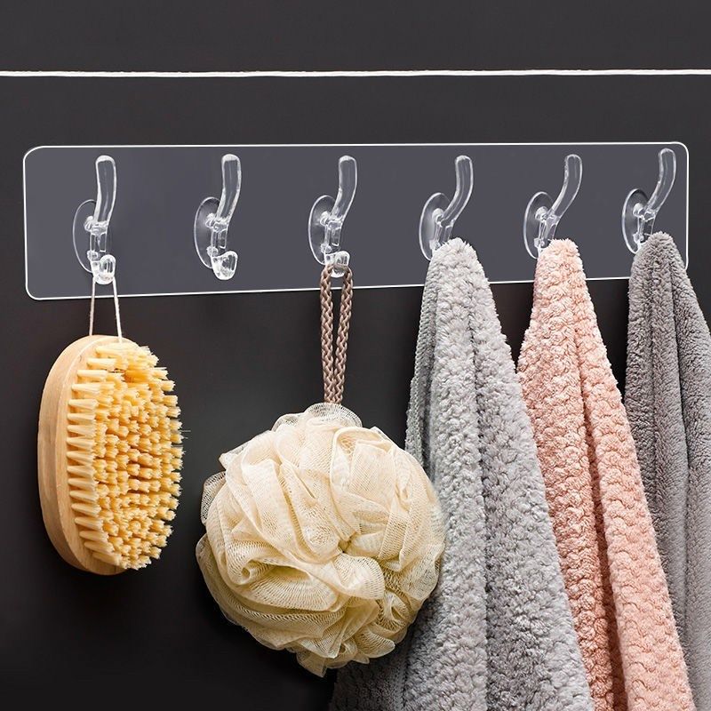 Hook a row of long door wall free punching wall hanging clothes hook strong glue no trace hanger plastic kitchen sticky hook