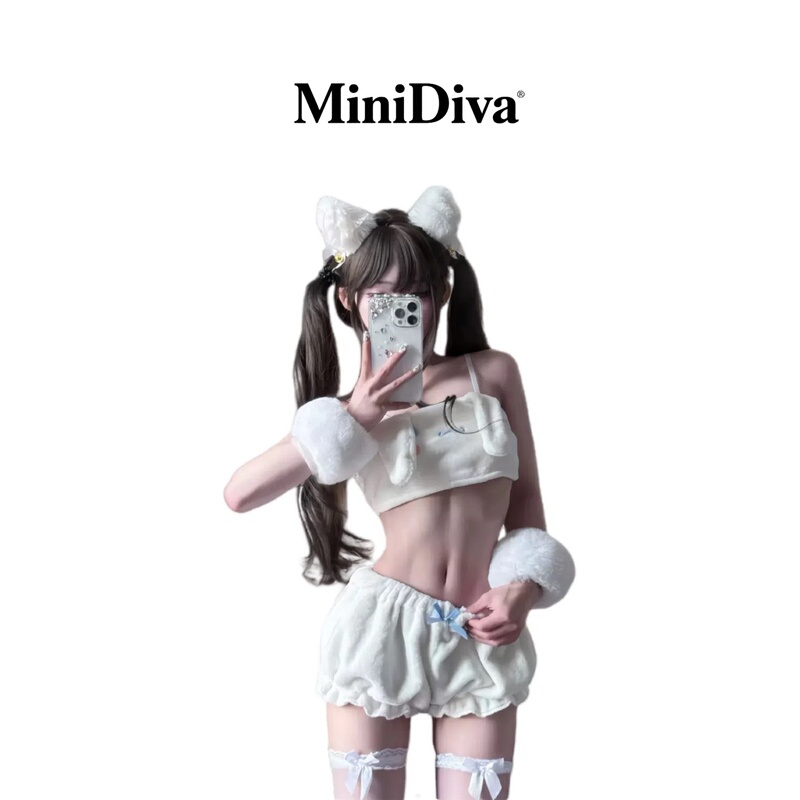 Minidiva: Cute Japanese-Style Girly Sexy Plush Cinnamoroll Home Pajama Set, Friendly for Small Busts Minidiva: Cute Japanese-Style Girly Sexy Plush Cinnamoroll Home Pajama Set, Friendly for Small Busts