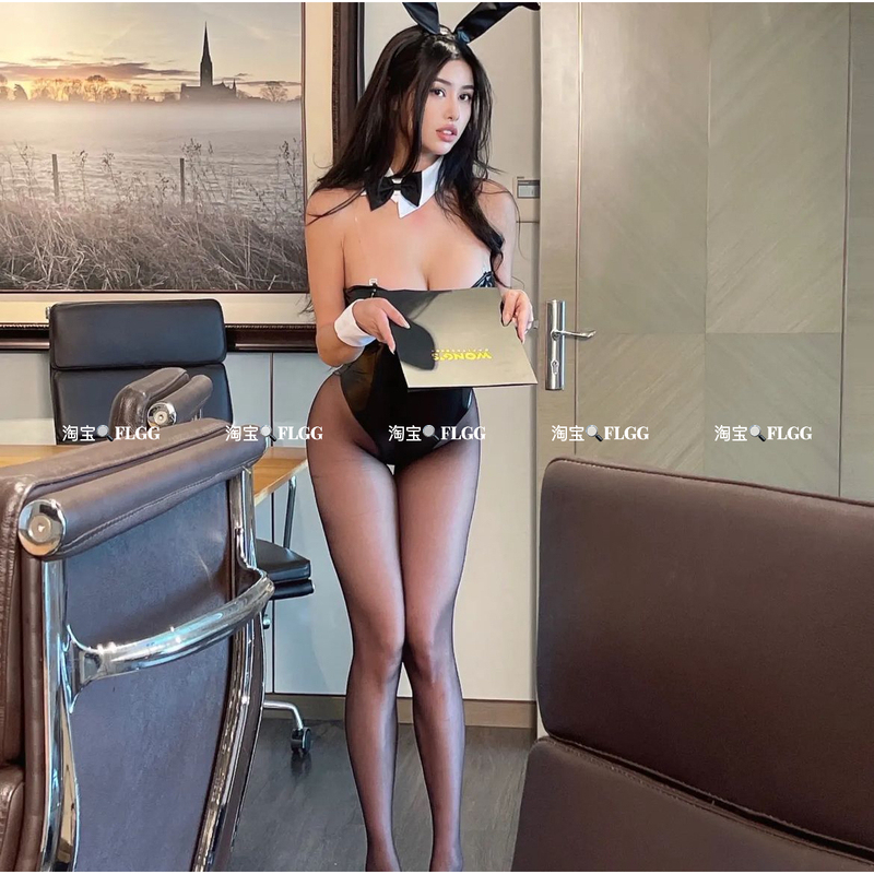 Flgg【Maiyi】Abstinence-Style Sexy Patent Leather High-Cut Waist Bunny Girl One-Piece Stockings Lingerie Set Cos