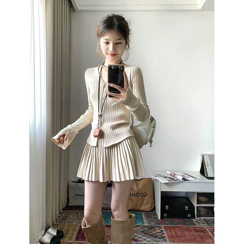 Early Spring Women's Elegant Dress, Early Spring Petite Korean Style Atmospheric Outfit, Miu Miu Style Outfit Dress
