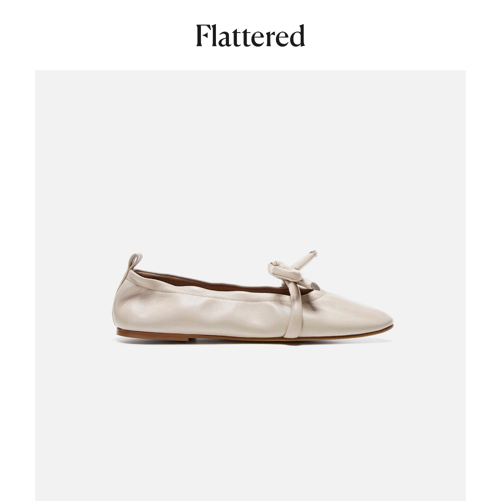 Flattered Polly Women's Handmade Bow Ballet Flats Cream White 22 Summer New