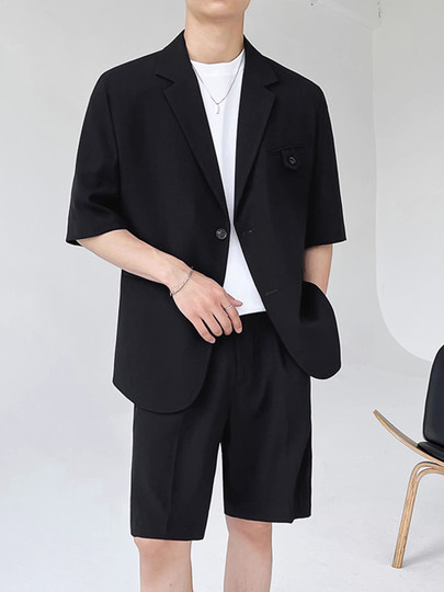 Ny Casual Shorts Suit for Men, Summer High-End Stylish Two-Piece Set with Short-Sleeve Suit, Trendy