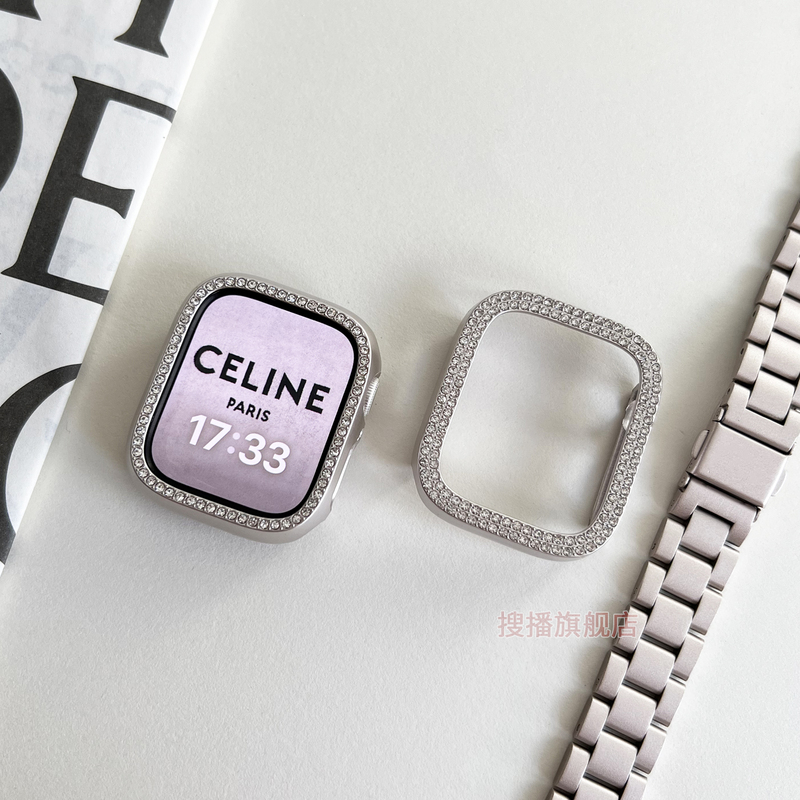 Suitable for Apple Watch 11 with Diamond-Encrusted Protective Case, iWatch 9/8/7/6/5 Diamond-Encrusted S10 Frame Case, Se Anti-Drop and Wear-Resistant Ultra Electroplated Half-Cover Flash Diamond Case for Women 42/46mm