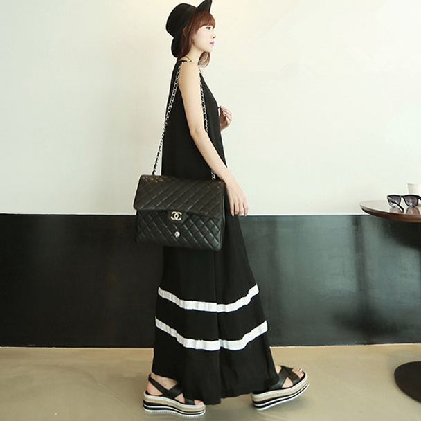 Black and White Color-Blocked Modal Long Dress for Women, Summer Plus-Size Sleeveless Tank Dress, Round Neck Pullover Dress, A-Line Skirt Black and White Color-Blocked Modal Long Dress for Women, Summer Plus-Size Sleeveless Tank Dress, Round Neck Pullover Dress, A-Line Skirt