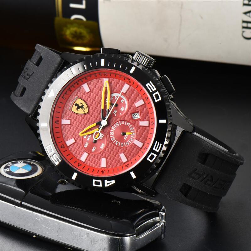 Ferrari Six-Hand Full-Function Chronograph Rubber Strap Men's Casual Running Second Chronograph Watch, a Popular Export Item