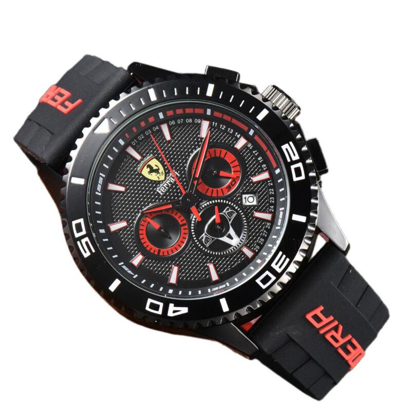 Ferrari Car Logo Watch, Century-Old Brand, Fashionable Second Hand, Spiral Crown, Quartz Movement, Men's and Women's Watch