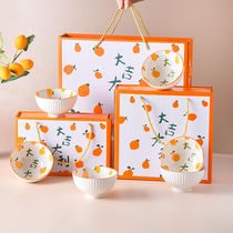 Bowl and chopsticks set ceramic bowl set bowl household blue and white porcelain bowl gift dish set gift box tableware gift light green