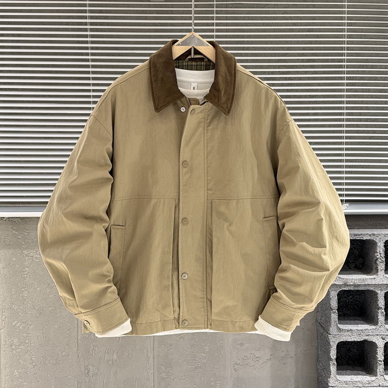 Spring American Retro Barn-Style Lapel Jacket for Men, Trendy Casual Japanese Workwear Detroit Short Coat