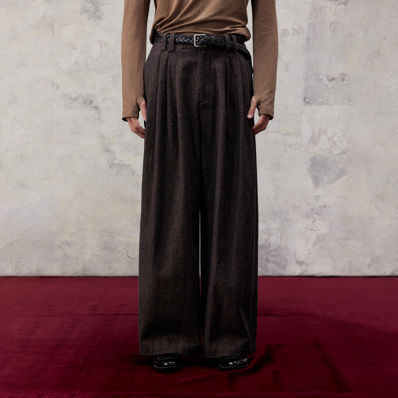 Yunyi [Earth] Pima Cotton Linen Blend Light and Shadow Multi-Pleated Coarse-Thread Old Money Silhouette Drape Casual Pants Dress Pants