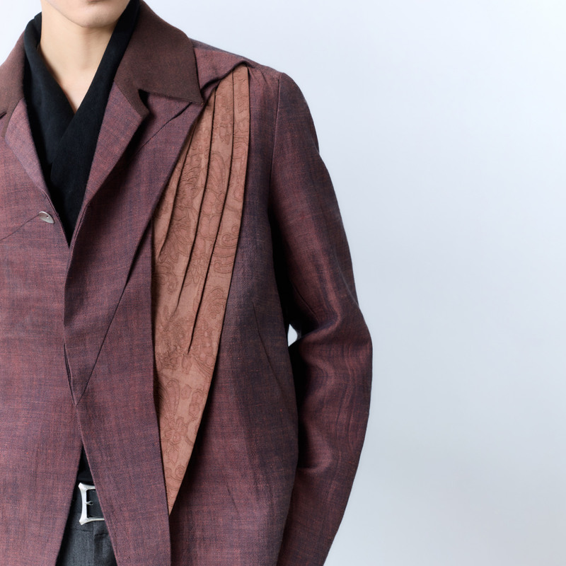 Yunyi [Mars Diary] Lyocell Linen Flowing Texture Color-Block Jacquard Hollow-Out Patchwork Jacket