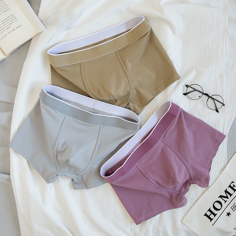 Youth Personality Middle Waist Pure Cotton Trendy Pants Pure Color Comfort Breathable Four-corner Pants Shorts 3 Men's Underpants