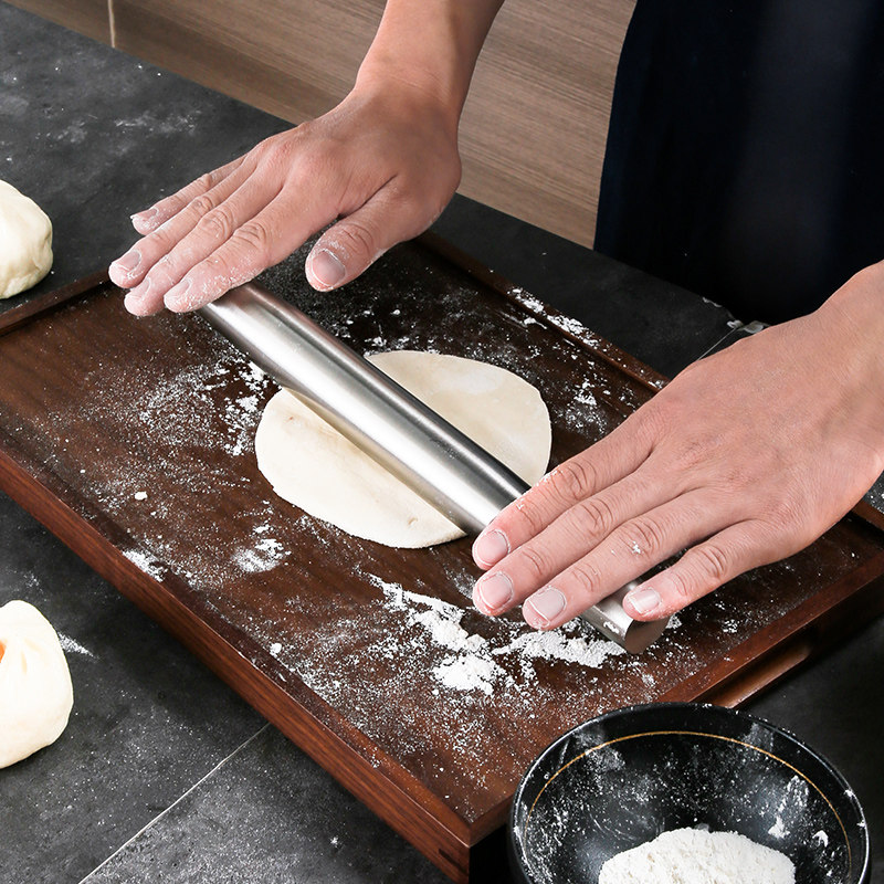 304 Stainless Steel Rolling Stick Home Thickened Rolling Stick Pressed Water Dumplings Do N't Stick to Rolling Stick Big Horn Baking Tools