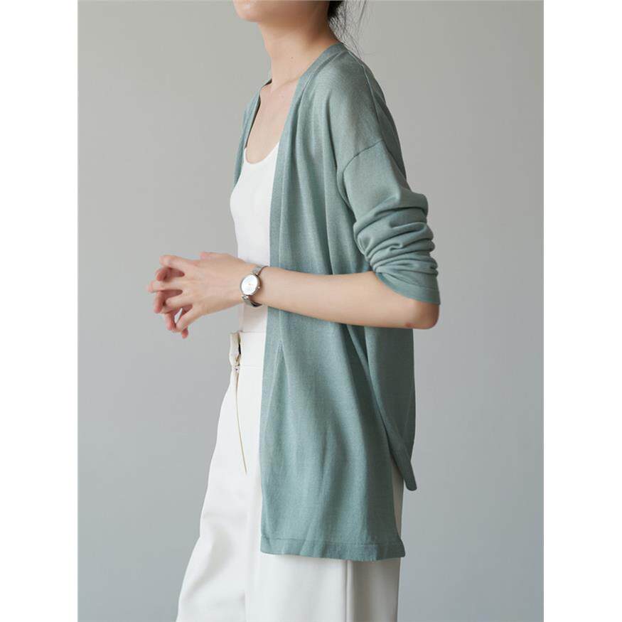 FS宽松慵懒冰丝亚麻针织防晒开衫女上衣夏薄款配裙子披肩空调罩