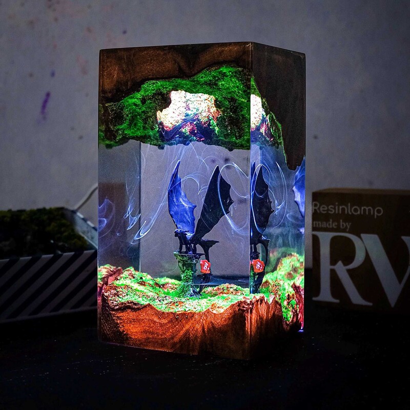 Handmade Toothless Epoxy Resin Table Lamp Httyd Night Light Bohemian Style Gift Desktop Ornament