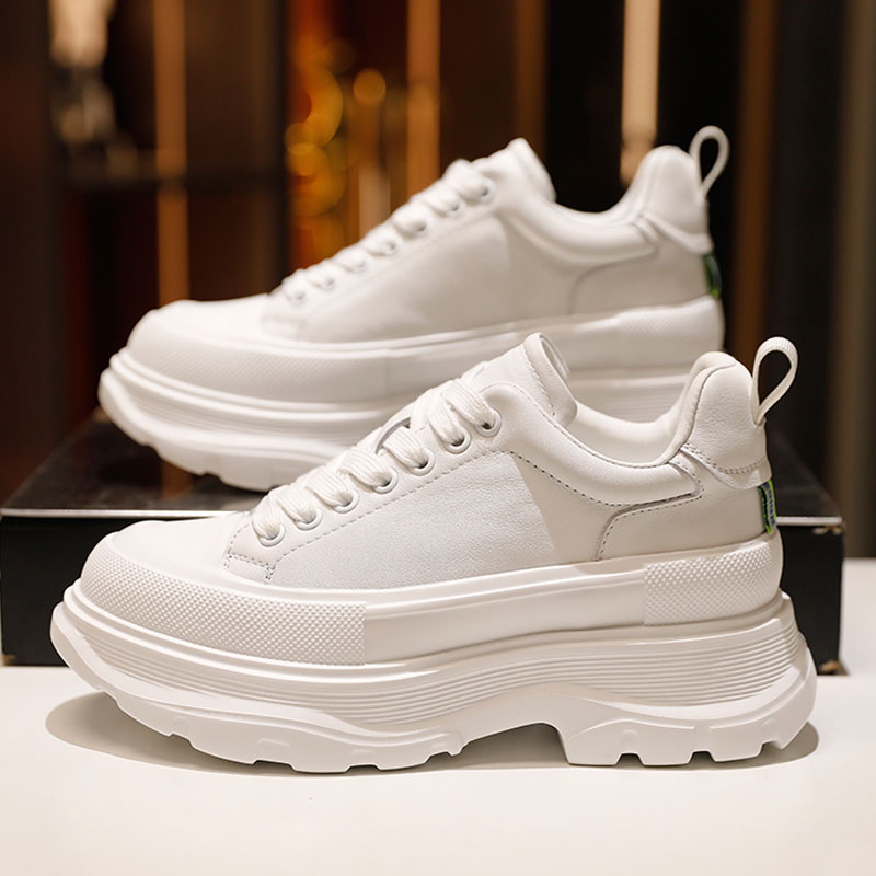 MIDIZE thick bottom white shoes leather shoes women's 2022 new heightened casual shoes all-match sports dad shoes