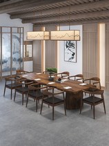 Loft Simply Modern Talk to Solid Wood Boards Zen Tea Table Log Long Rolling Table Office Meeting and Chair Combination