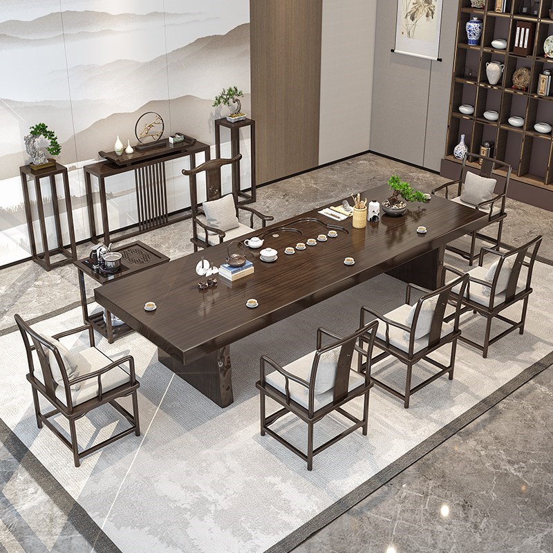 Zen Kung Fu coffee table office large tea table new Chinese style solid wood tea table and chair combination modern minimalist tea table