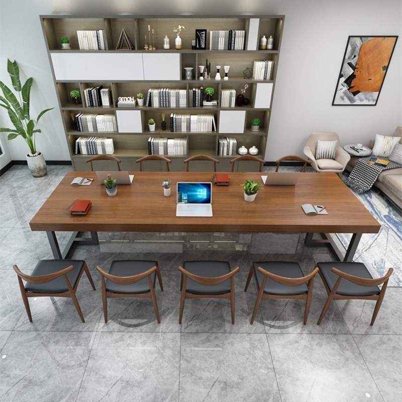 Fashion wrought iron solid wood dining table simple retro rectangular desk computer table large board long table desk conference table