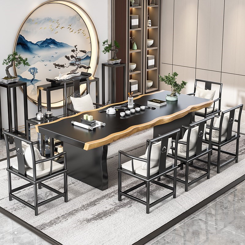 Solid wood board tea table and chair combined tea Art Zen Kung Fu Office Log New Chinese Bubble Tea Bed Living Room