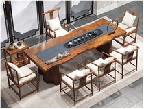 Solid wood board log tea table and chair combination of simple modern tea few long tables boss desk tea table