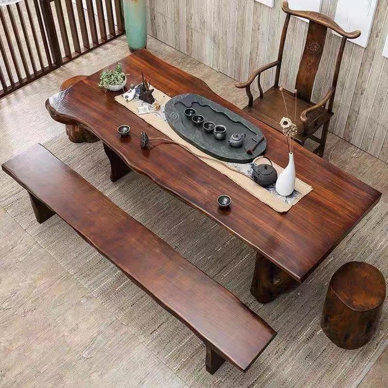 Simple and modern kung fu tea table antique Zen tea table log large board table new Chinese style solid wood tea table and chair combination